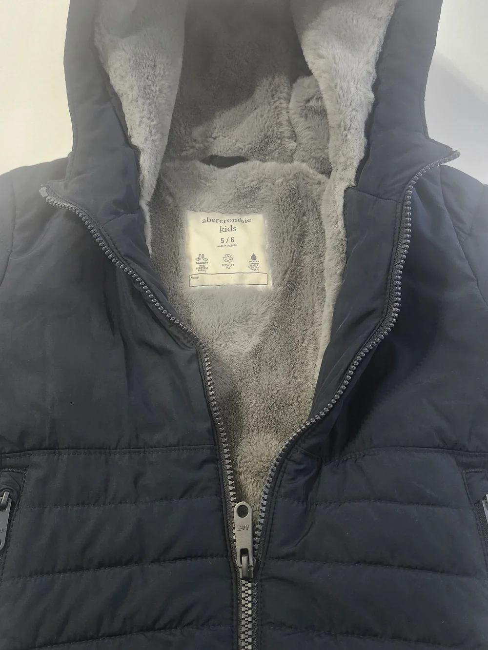 abercrombie kids Navy Hooded Puffer Jacket Size 5/6
